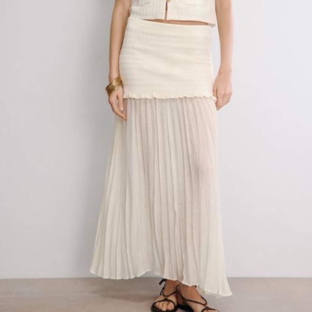NWT Zara Mixed Pleated Midi Skirt